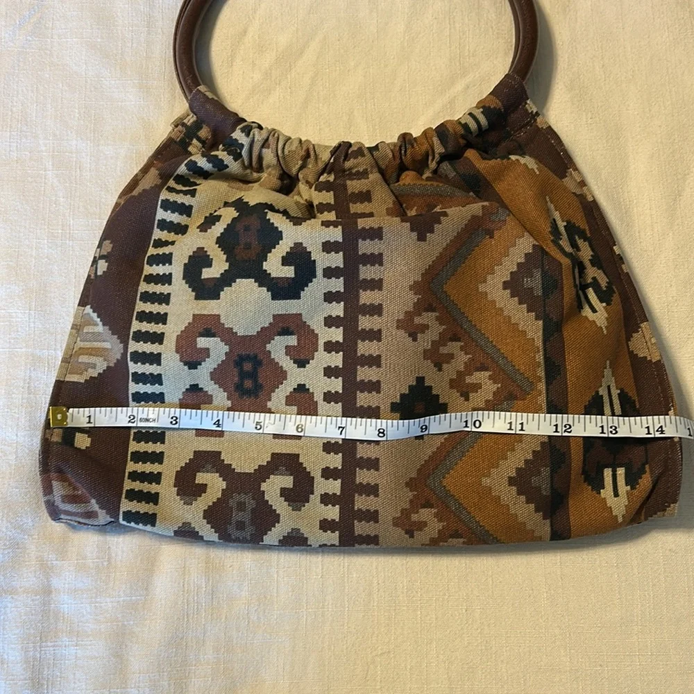 Vintage Southwestern Tribal Print Canvas Circle Handle Purse - Picture 8 of 11